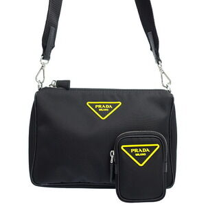 Prada ReNylon Crossbody Bag black yellow triangle logo